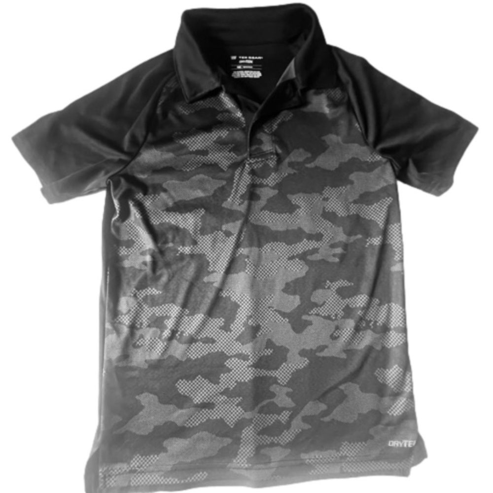 Tel Gear DryTek Boys Short Sleeve Black w/ design Collar Shirt w/ buttons S (8)